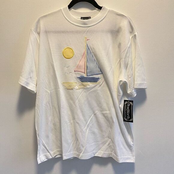 Vintage Sailboat Embroidered Graphic T-Shirt - Picture 1 of 4